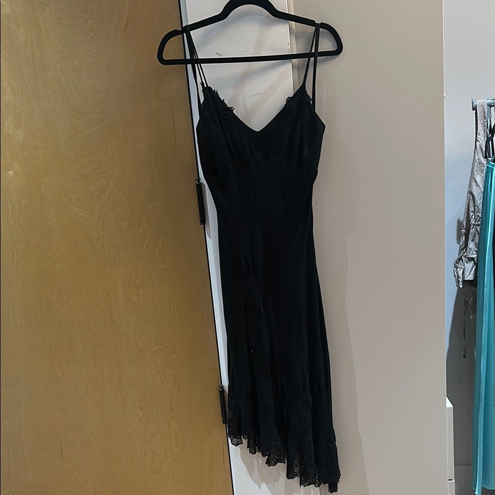 Y2K Era BCBG Black Lace Slip Dress with beading and embroidery